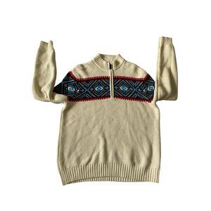 Izod Cream Sweater Size Large Nordic Design Cotton Blend Mens Long Sleeve